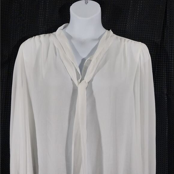 CALVIN KLEIN! WINTER WHITE CHIFFON TIE NECK, PUFF SLEEVE BLOUSE, TOP! SZ 3X - Picture 3 of 9